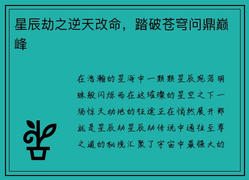 星辰劫之逆天改命，踏破苍穹问鼎巅峰